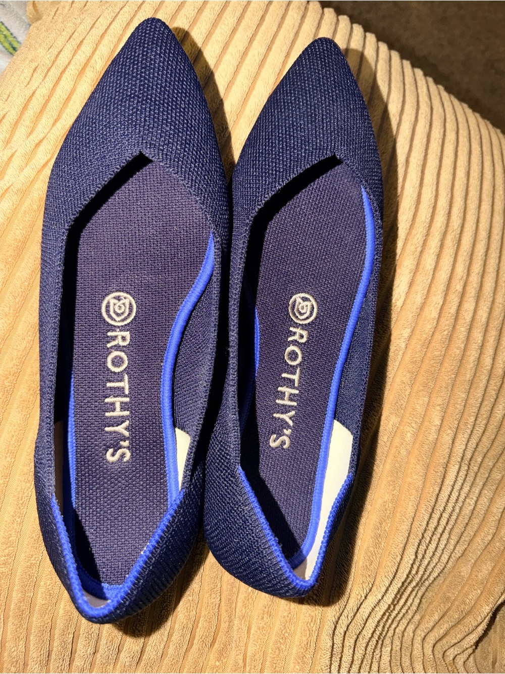 Rothy's Navy and Royal Blue Pointed Knit Flats